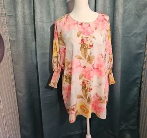 Floral Women's Blouse - Pink and Yellow